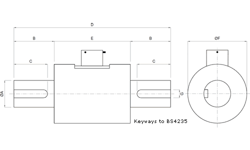 DTD-P Parallel Shaft Reaction Torque Transducer Outline Drawing