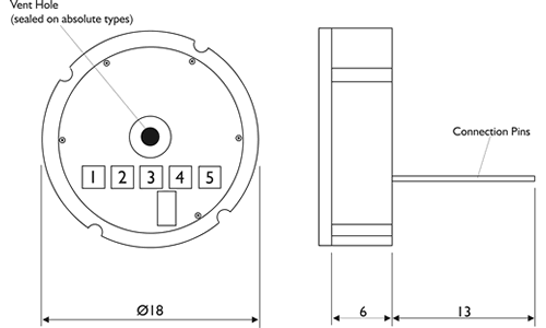 PTi18 18mm Diameter Ceramic Pressure Sensor Capsule Outline Drawing