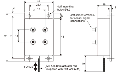 UF1 Low Range Isometric Force Sensor Outline Drawing