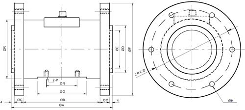 YDH High Capacity Flanged Rotary Torque Transducer Outline Drawing