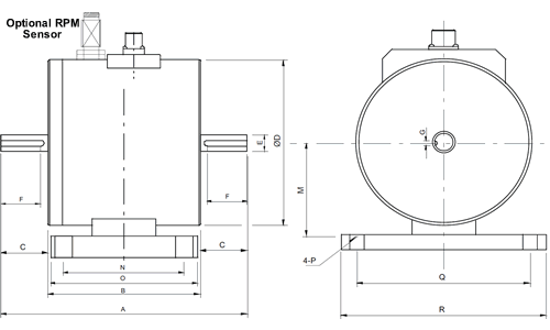 YDR Rotary Parallel Shaft Torque Transducer Outline Drawing