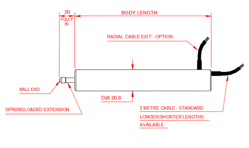 AML-E Standard LVDT Displacement Transducer DC Version Sprung-Loaded (S) Outline
