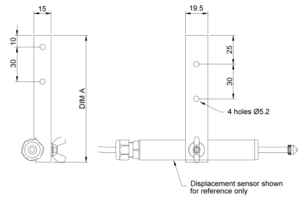 AML/SGD Strain Gauge Displacement Sensor Mounting Clamps Diagram
