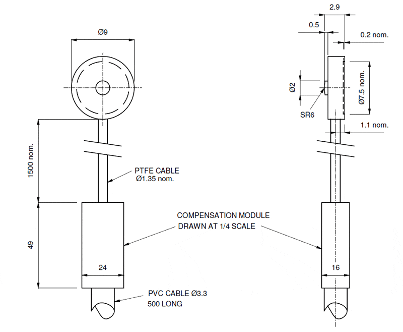 micro button load cell CDFT outline dimension drawing