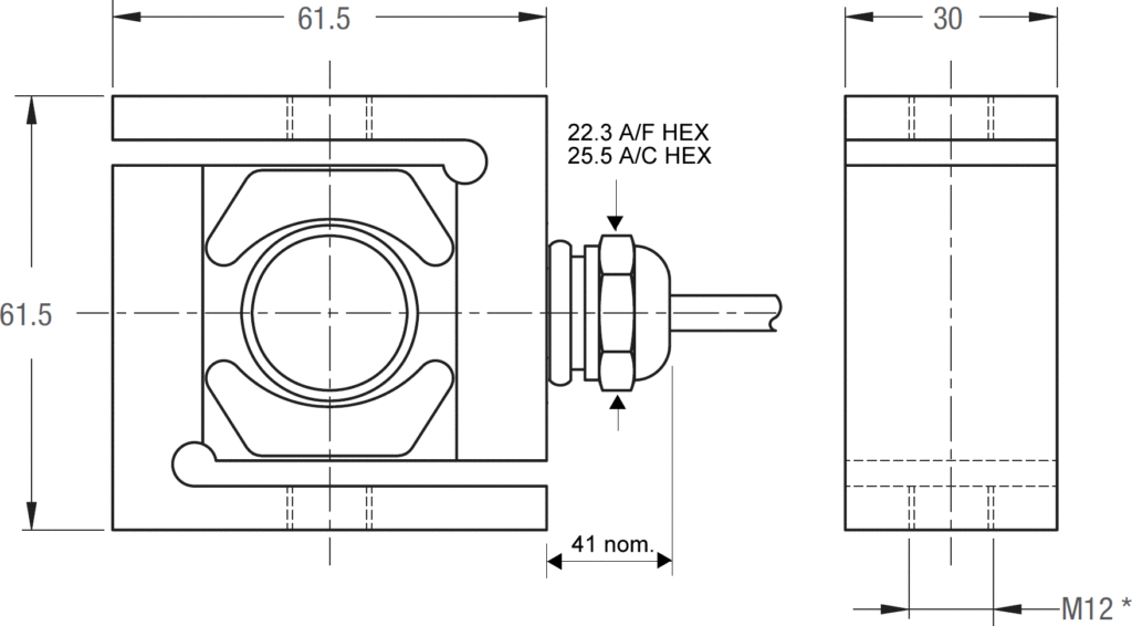 DBBSUB Submersible S-Beam Load Cell Outline Drawing