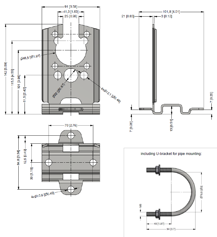 DPT200 differential pressure sensor schematic with mounting bracket