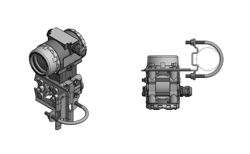 DPT200 differential pressure sensor schematic with pipe mount