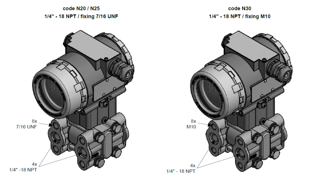 DPT200 differential pressure sensor schematic with process connections