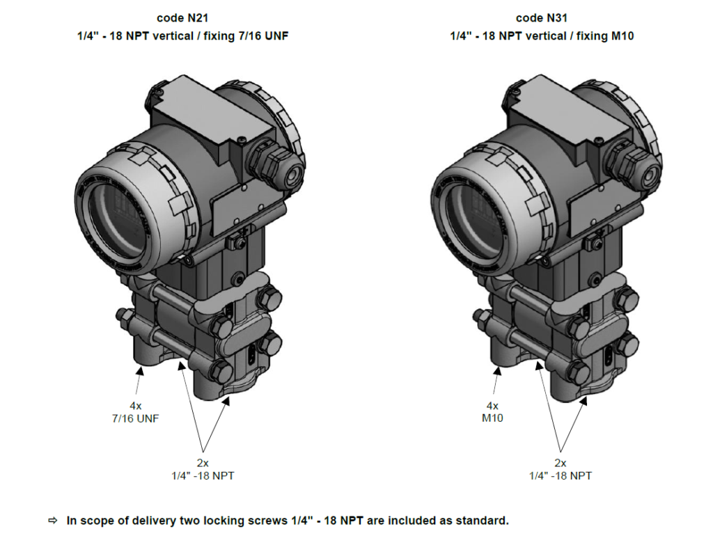 DPT200 differential pressure sensor schematic with process connections