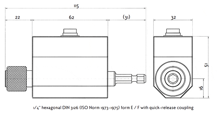DRFS hexagonal drive rotary torque transducer outline drawing