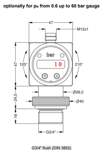 ds201 pressure meter flush connection outline