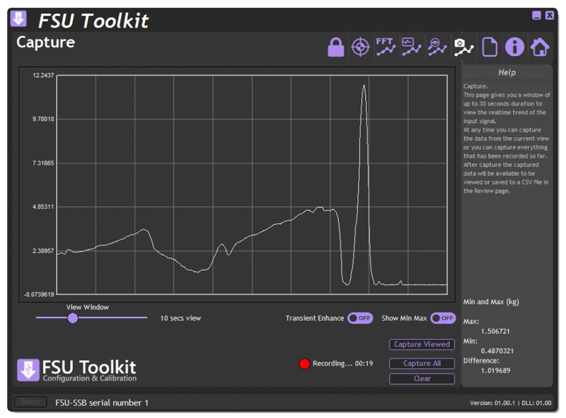 Fast USB Load Cell Interface toolkit software capture graph screenshot