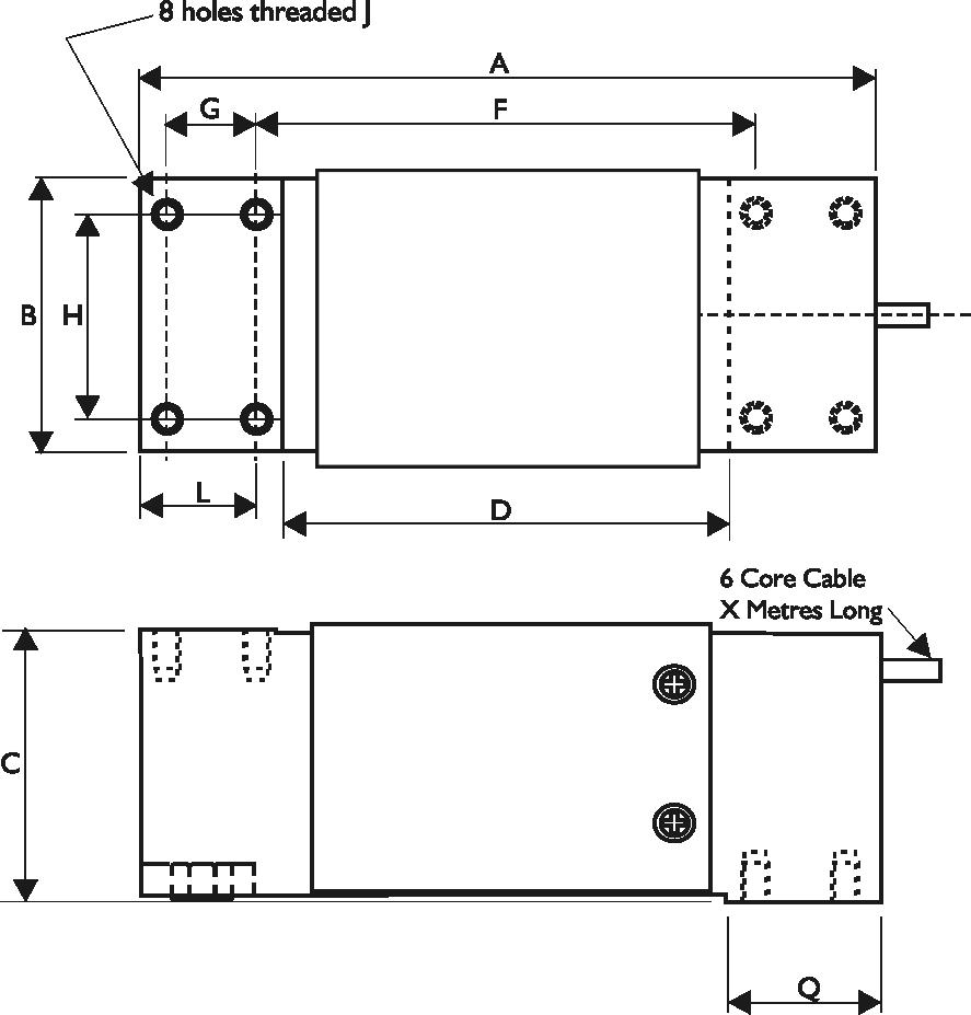 OBUH Single Point Moment Compensated Load Cell Outline Drawing