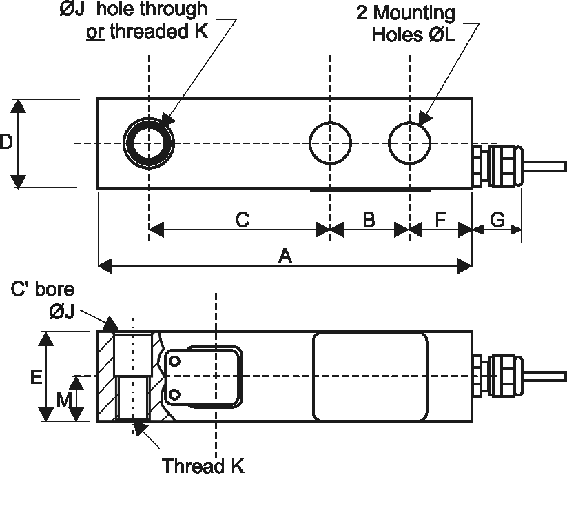 OSBKT Single-Ended Shear Beam Load Cell Outline Drawing