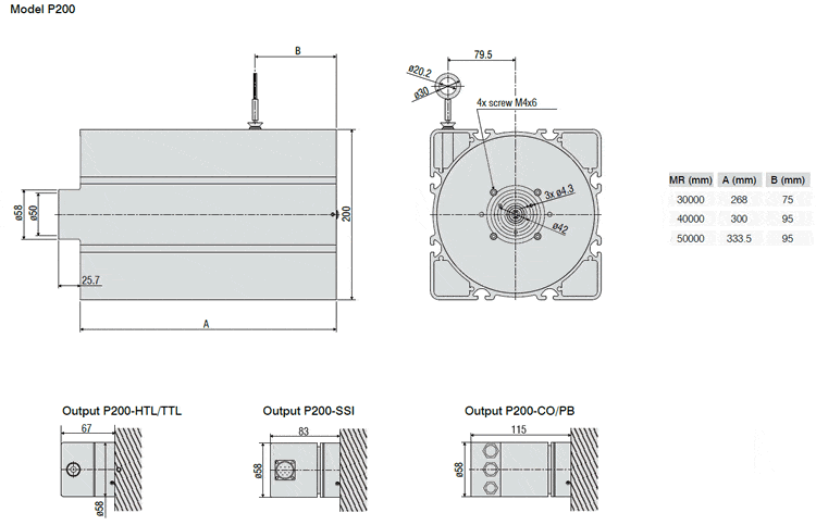 P200 Industrial Extreme Long Range Draw Wire Displacement Sensor Digital 30m-50m Outline