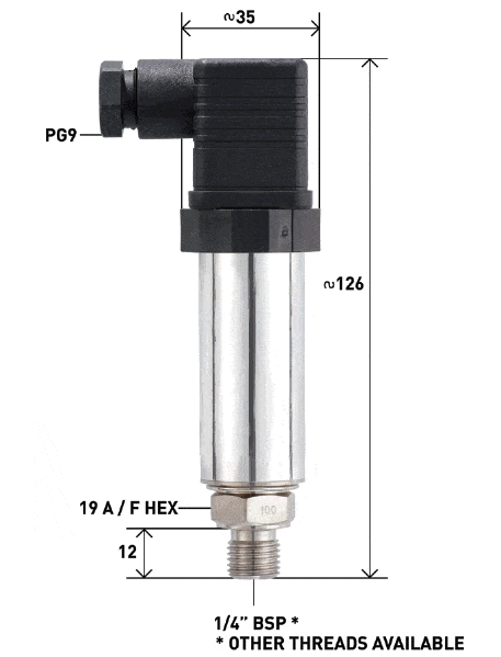 P642FAX ATEX Intrinsically Safe Pressure Sensor Outline Drawing 0-0.5bar to 0-1'500bar