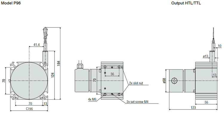 P96 Industrial Mid Range Draw Wire Displacement Sensor Digital HTL TTL Outline