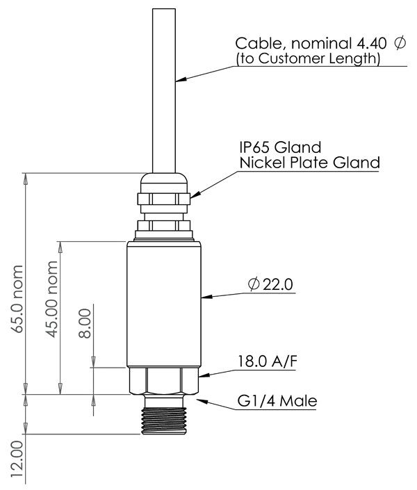 I2C industrial pressure sensor gland outline drawing