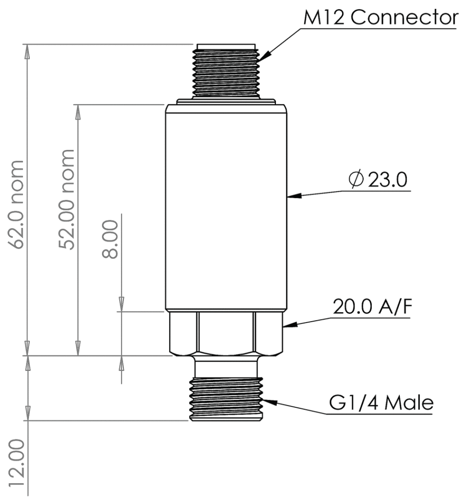 Low Range Pressure Sensors M12 Connector Drawing