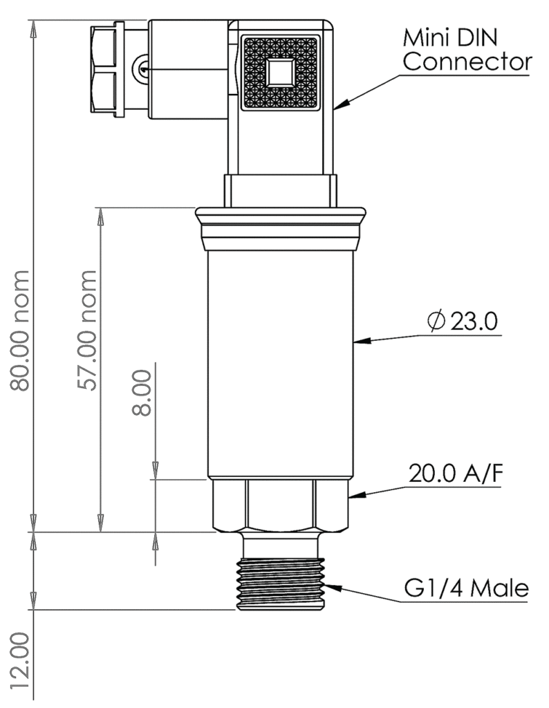 Low Range Pressure Sensors Mini DIN Connector Drawing