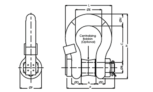 SLC Bow Type Wired Load Shackle Outline Diagram