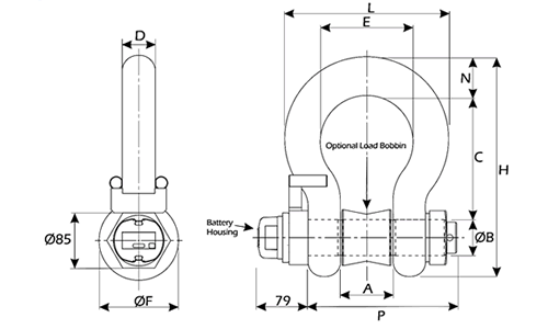 SLC24 Bow Type Wireless Load Shackle Outline Diagram