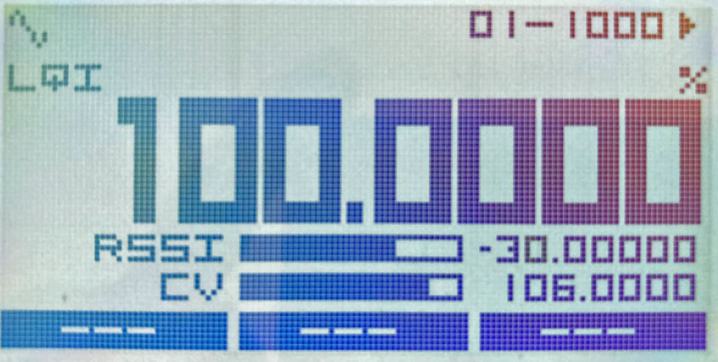 A further press of the right arrow key will take the user to the Signal Strength detail of the displayed transmitter. The left arrow will then bring you back through the displays.