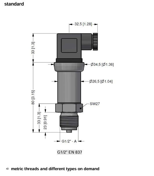 Standard mechanical connection for DMP336 pressure sensor.