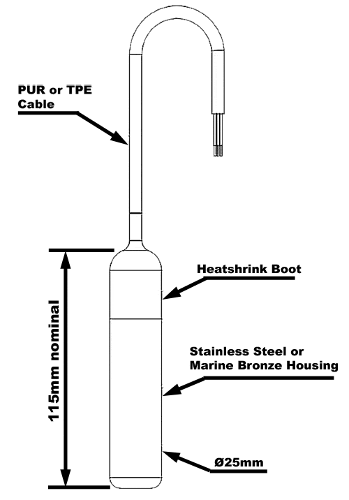 Ta993 submersible temperature sensor outline drawing