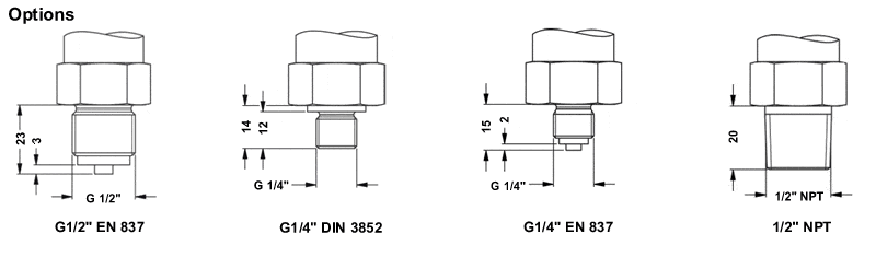 DMP333 dynamic pressure sensor optional mechanical connections dimensions