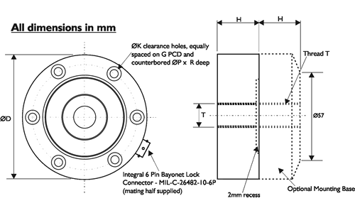 DSCRC Low Profile Tension and Compression Load Cell Outline Drawing